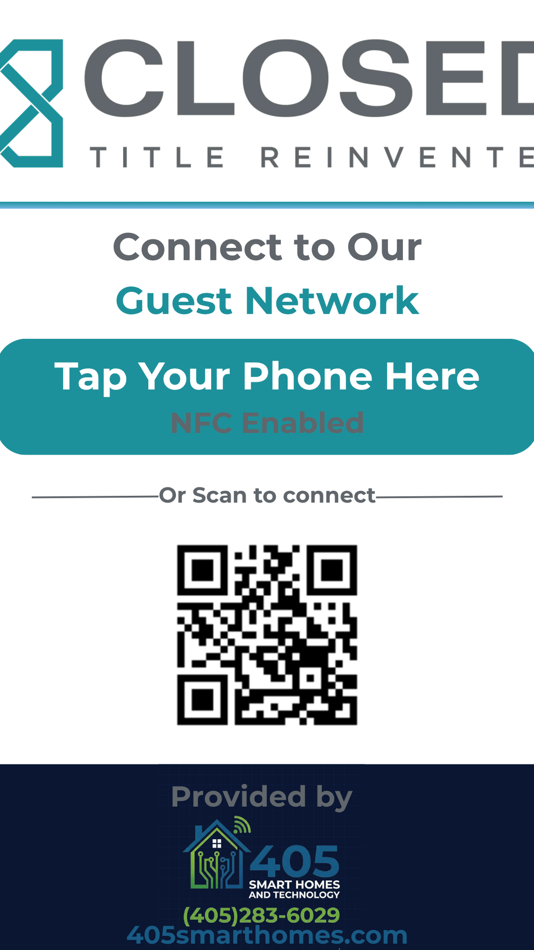 NFC and QR guest WiFi onboarding sign